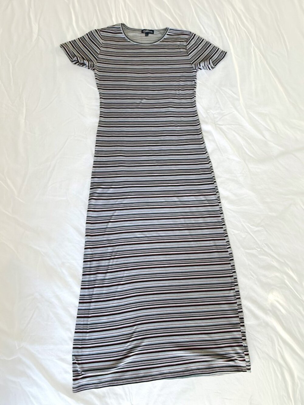Freshman 1996 Striped Rib Knit Maxi Dress L 90s Y2K Clairo Grunge Indie Sleeze